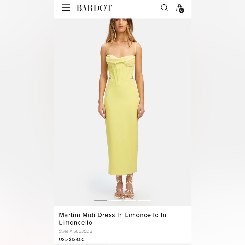 bardot martini midi dress in limoncello